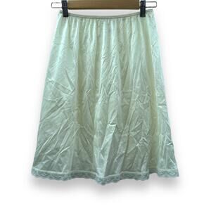 Vintage Warner's Off White Ivory Lace Trim Slip Mini Skirt Size L‎